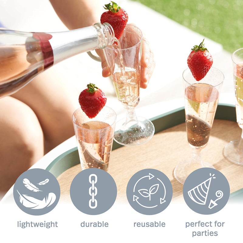 MATANA 50 Plastic Champagne Flutes 5oz with Silver Glitter - Sturdy & Reusable - Cocktails, Prosecco, Mimosa - Toasting Glasses for Birthdays, Weddings, Christmas, BBQ & Parties - Image 5